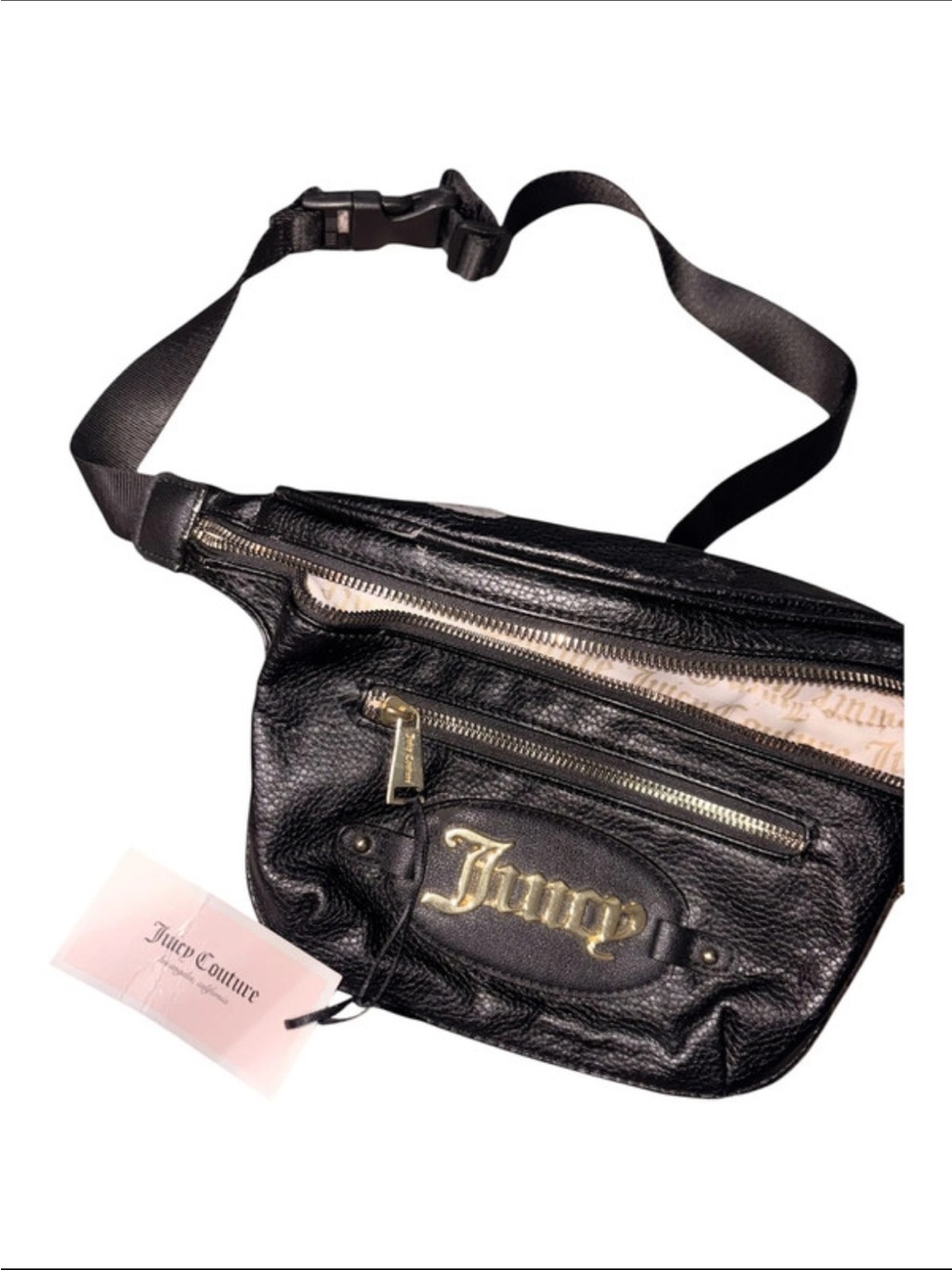 Juicy Couture Black Leather Belt Bag with Gold Logo